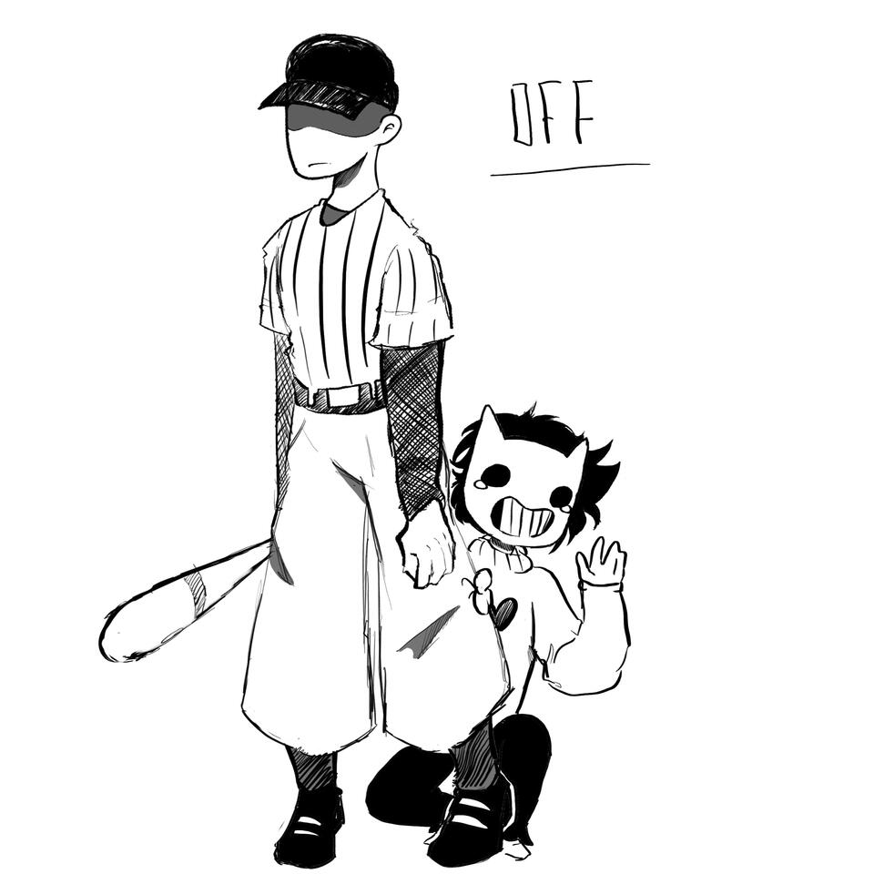 Full body sketch B/W (Feat. Zack and Batter from the game OFF)